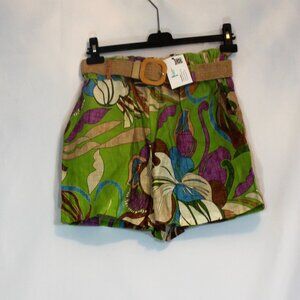 NWT Charming Parrot flower linen shorts with belt Made in Italy size M/L